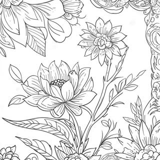 Chinoiserie Floral Pattern Coloring Page 23433-21483