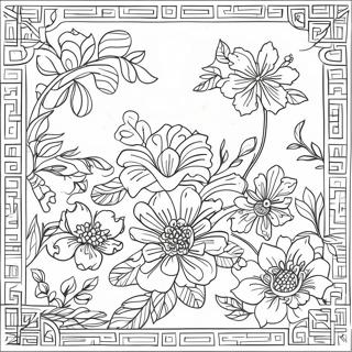 Chinoiserie Floral Pattern Coloring Page 23433-21484