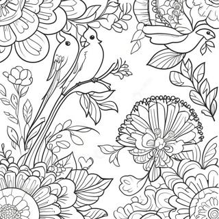 Chinoiserie Floral Pattern Coloring Page 23433-21653