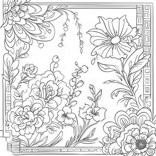 Chinoiserie Floral Pattern Coloring Page 23433-21655