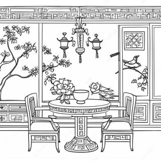 Elegant Chinoiserie Scene Coloring Page 23434-21485