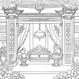 Elegant Chinoiserie Scene Coloring Page 23434-21488