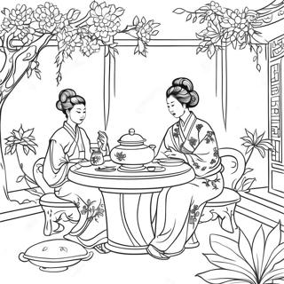 Elegant Chinoiserie Scene Coloring Page 23434-21658