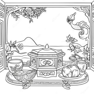 Elegant Chinoiserie Scene Coloring Page 23434-21659