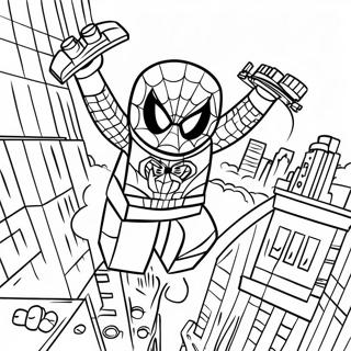 Lego Spiderman Swinging Through City Coloring Page 2362-1933