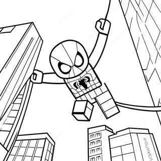 Lego Spiderman Swinging Through City Coloring Page 2362-1934