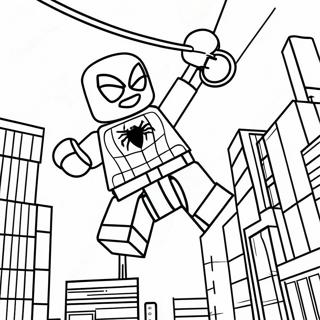 Lego Spiderman Swinging Through City Coloring Page 2362-1935