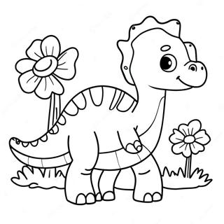 Cute Brontosaurus With Flowers Coloring Page 23634-21817