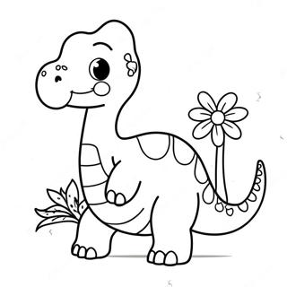 Cute Brontosaurus With Flowers Coloring Page 23634-21818