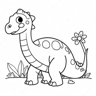 Cute Brontosaurus With Flowers Coloring Page 23634-21819