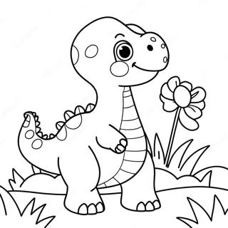 Cute Brontosaurus With Flowers Coloring Page 23634-21820