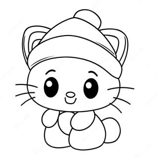 Festive Hello Kitty With Santa Hat Coloring Page 23874-22009