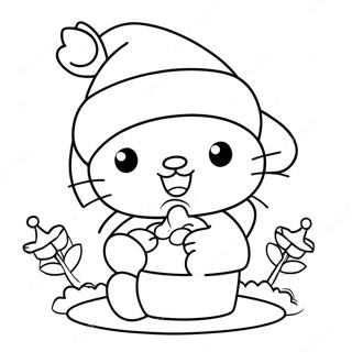 Festive Hello Kitty With Santa Hat Coloring Page 23874-22012