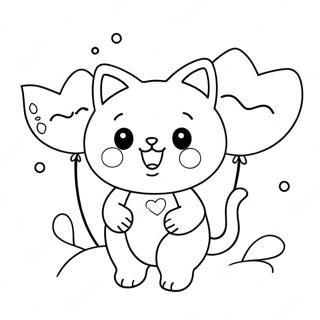 Cute Cat Valentine With Heart Balloons Coloring Page 24195-22258