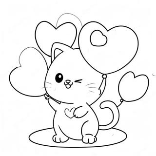 Cute Cat Valentine With Heart Balloons Coloring Page 24195-22259