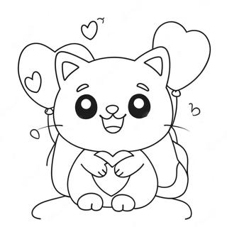 Cute Cat Valentine With Heart Balloons Coloring Page 24195-22260