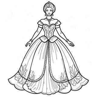 Elegant Black Princess In Royal Gown Coloring Page 24325-22362