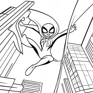 Spider Gwen Swinging Through The City Coloring Page 24395-22417