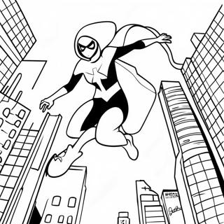 Spider Gwen Swinging Through The City Coloring Page 24395-22418