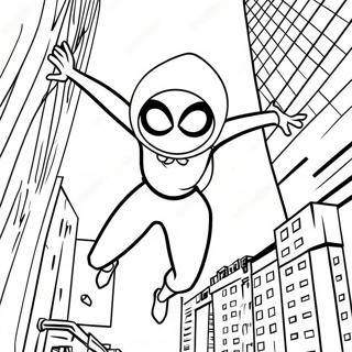 Spider Gwen Swinging Through The City Coloring Page 24395-22419