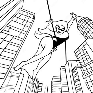 Spider Gwen Swinging Through The City Coloring Page 24395-22420