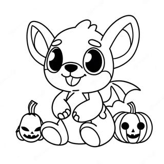 Cute Halloween Stitch With Pumpkin Coloring Page 2453-1998