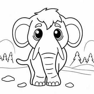 Cute Woolly Mammoth In A Snowy Landscape Coloring Page 24696-22651