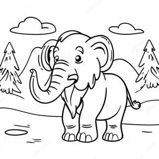 Cute Woolly Mammoth In A Snowy Landscape Coloring Page 24696-22652