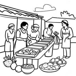 Traditional Guatemalan Market Scene Coloring Page 24736-22682