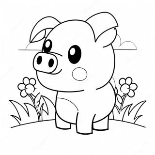 Cute Minecraft Pig With Flowers Coloring Page 24956-22858