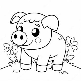 Cute Minecraft Pig With Flowers Coloring Page 24956-22860