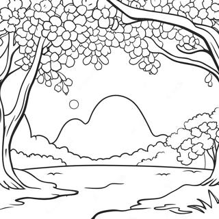 Beautiful Cherry Blossom Scene Coloring Page 25066-22945