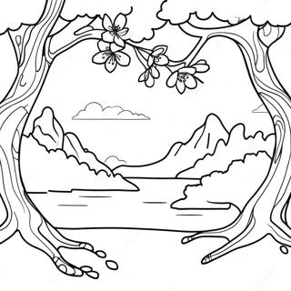 Beautiful Cherry Blossom Scene Coloring Page 25066-22946