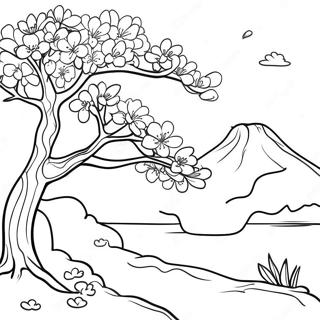 Beautiful Cherry Blossom Scene Coloring Page 25066-22947