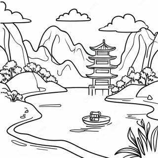 Beautiful Asian Landscape Coloring Page 25086-22962