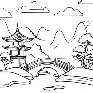 Beautiful Asian Landscape Coloring Page 25086-22963