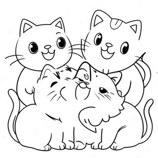 Cute Cat With Adorable Kittens Coloring Page 25125-22992