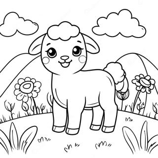 Cute Lamb In A Meadow Coloring Page 25226-23074