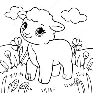 Cute Lamb In A Meadow Coloring Page 25226-23075