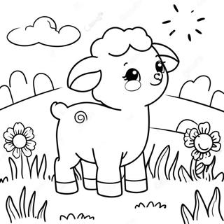 Cute Lamb In A Meadow Coloring Page 25226-23076