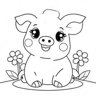 Adorable Kawaii Pig With Flowers Coloring Page 25296-23130