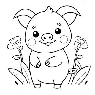 Adorable Kawaii Pig With Flowers Coloring Page 25296-23131