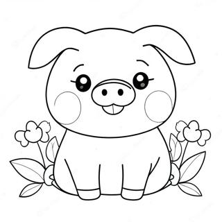 Adorable Kawaii Pig With Flowers Coloring Page 25296-23132