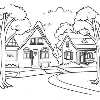 Charming Neighborhood Scene Coloring Page 25356-23177