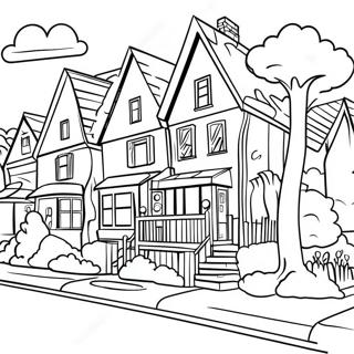 Charming Neighborhood Scene Coloring Page 25356-23178