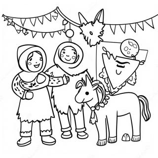 Las Posadas Celebration With Pinata Coloring Page 25476-23276