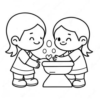 Cute Kids Washing Hands Coloring Page 25516-23305