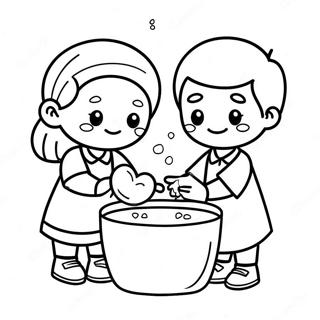 Cute Kids Washing Hands Coloring Page 25516-23306