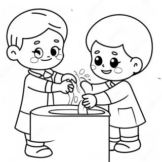 Cute Kids Washing Hands Coloring Page 25516-23307