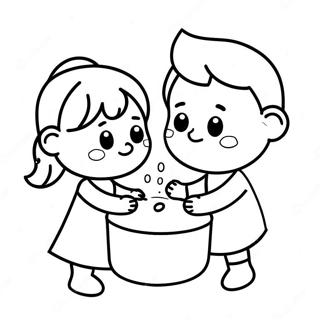 Cute Kids Washing Hands Coloring Page 25516-23308